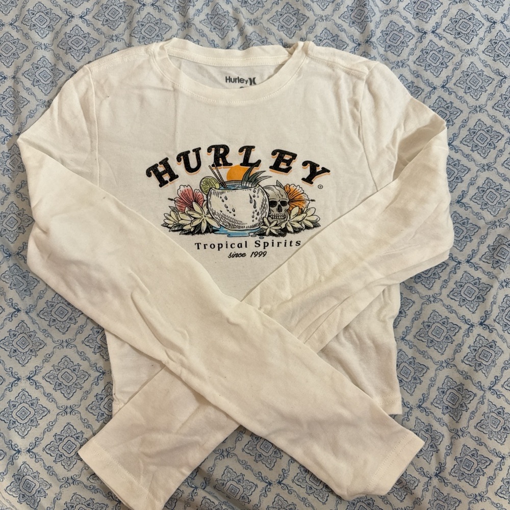 Hurley Kids Cream Long Sleeve Tee with Tropical Print